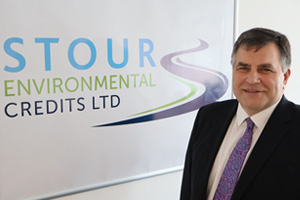 Bill Hicks standing infront of the Stour Environmental Credits Logo